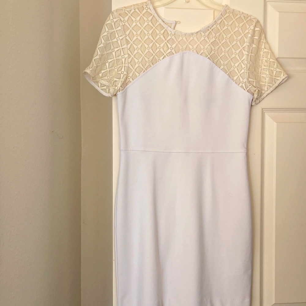 Banana Republic Cream Mini Dress with Lace Sleeves
